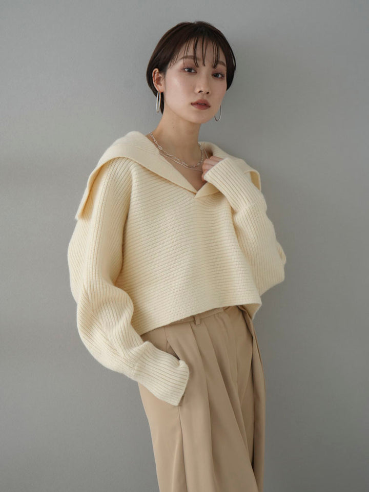 [Pre-order] Angora-touch sailor collar knit pullover/ivory