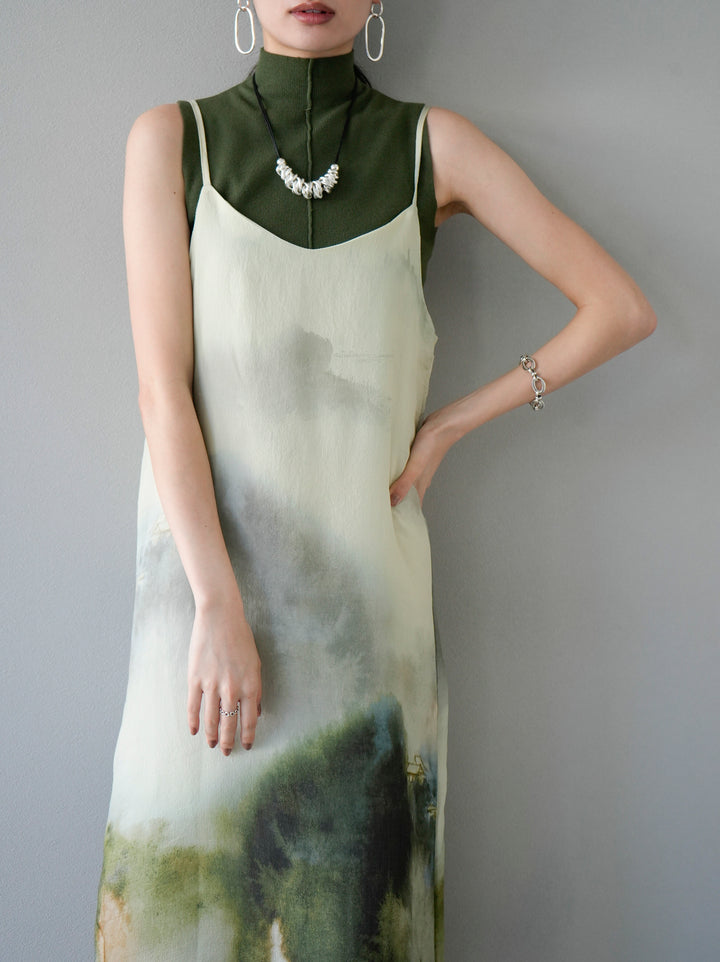 [Pre-order] Art Print Camisole Dress/Green