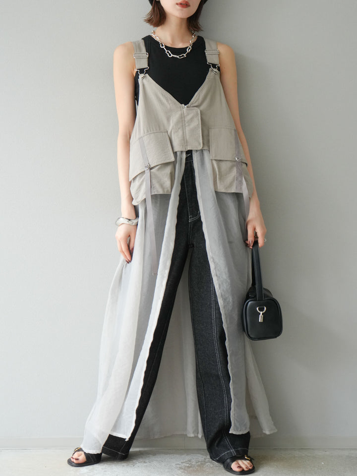 [予約]センターシームラップデザインストレートデニム/ブラック