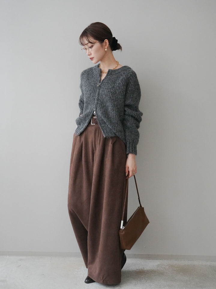 [予約]モチーフベルト付スエードタックワイドパンツ/brown