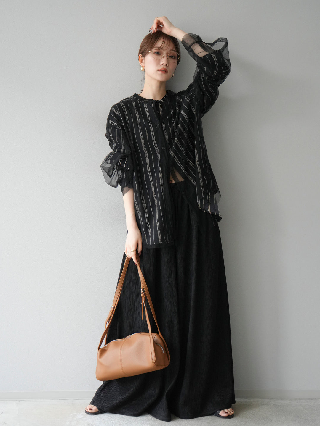 [予約]2WAYスリーブチュールシャツ/ブラック