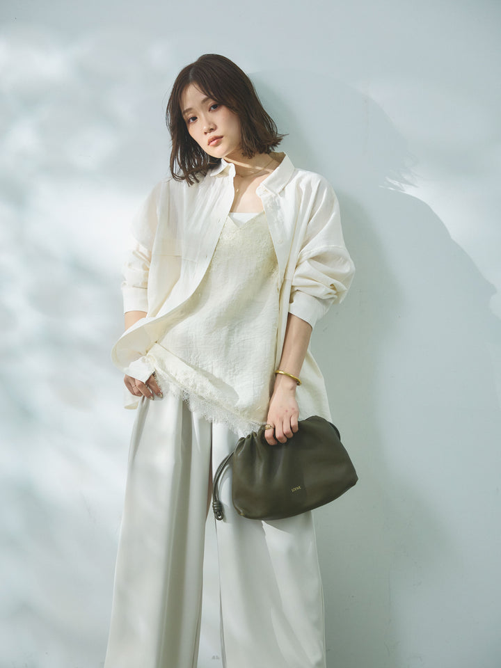 【Allure】[SET]スプリングスラブワイドシャツ+リネンタッチレース切替キャミソール(2set)