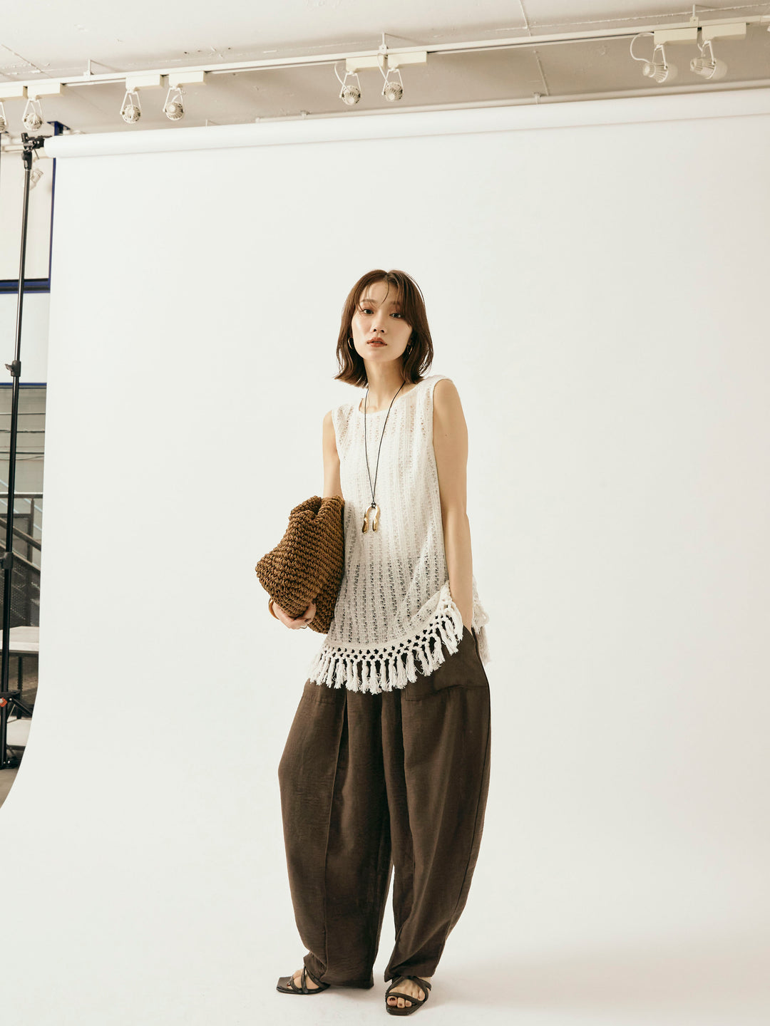 [予約]リネンライクベイカーバルーンパンツ/ブラウン