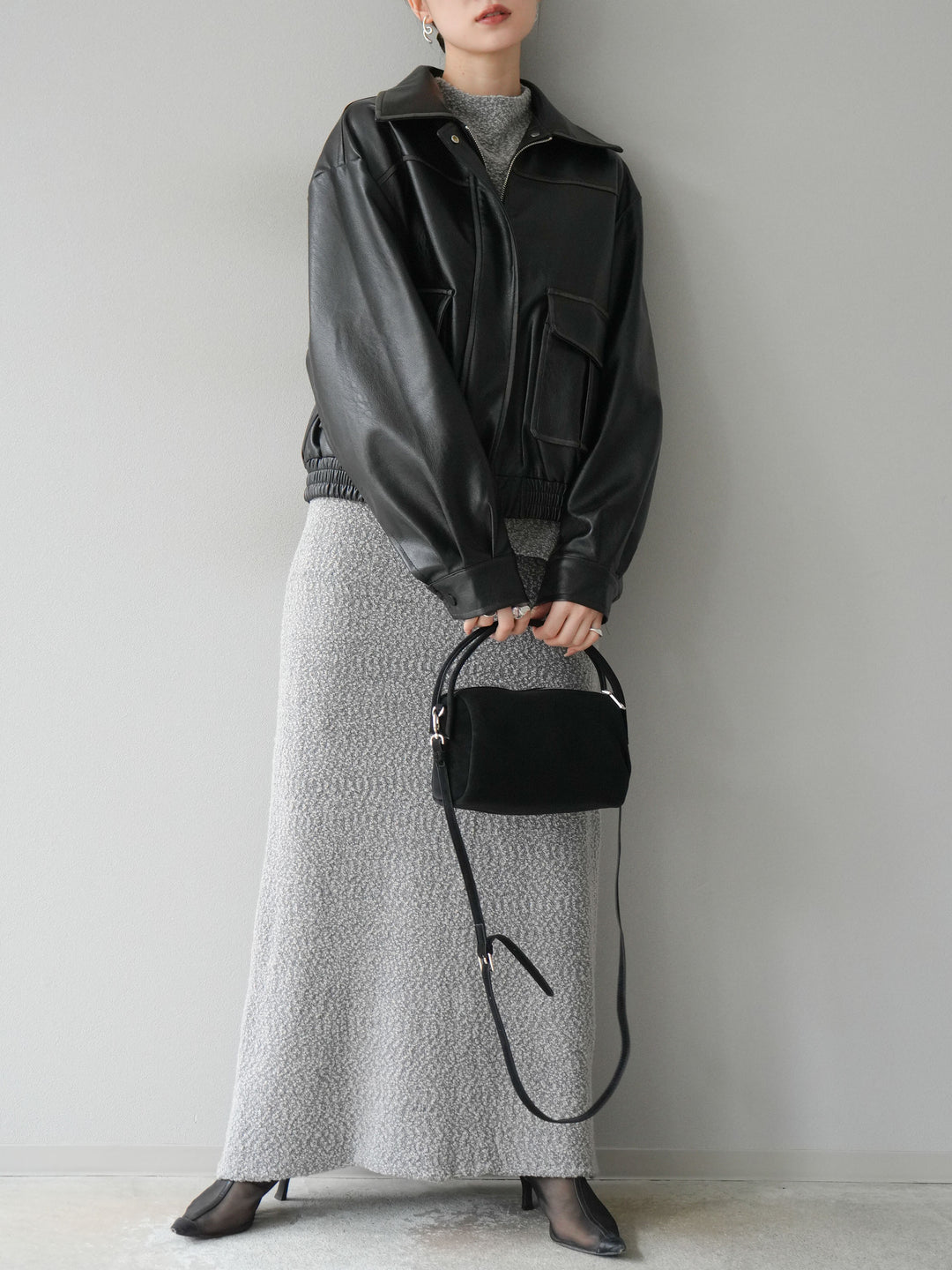 [予約]ブークレーニットIラインスカート/グレー