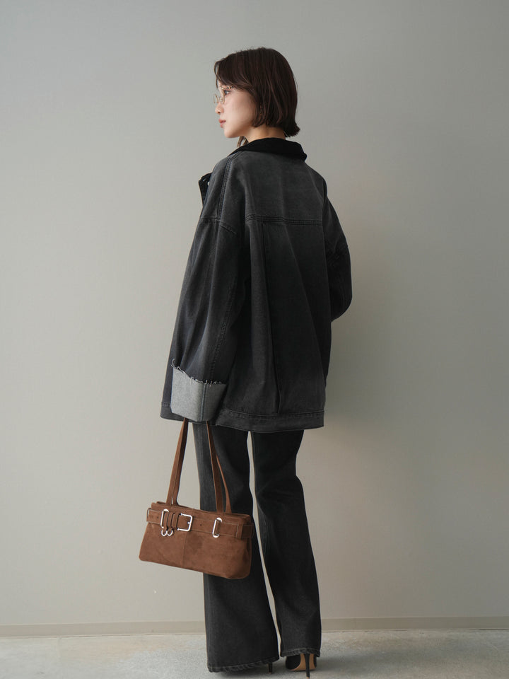 [SET]コーデュロイ×デニムミドルジャケット+フレアデニムパンツ(2set)