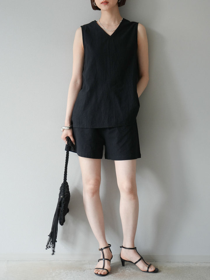 [套裝] 亞麻V領襯衫和短褲套裝 + 可選配件套裝（2 套）