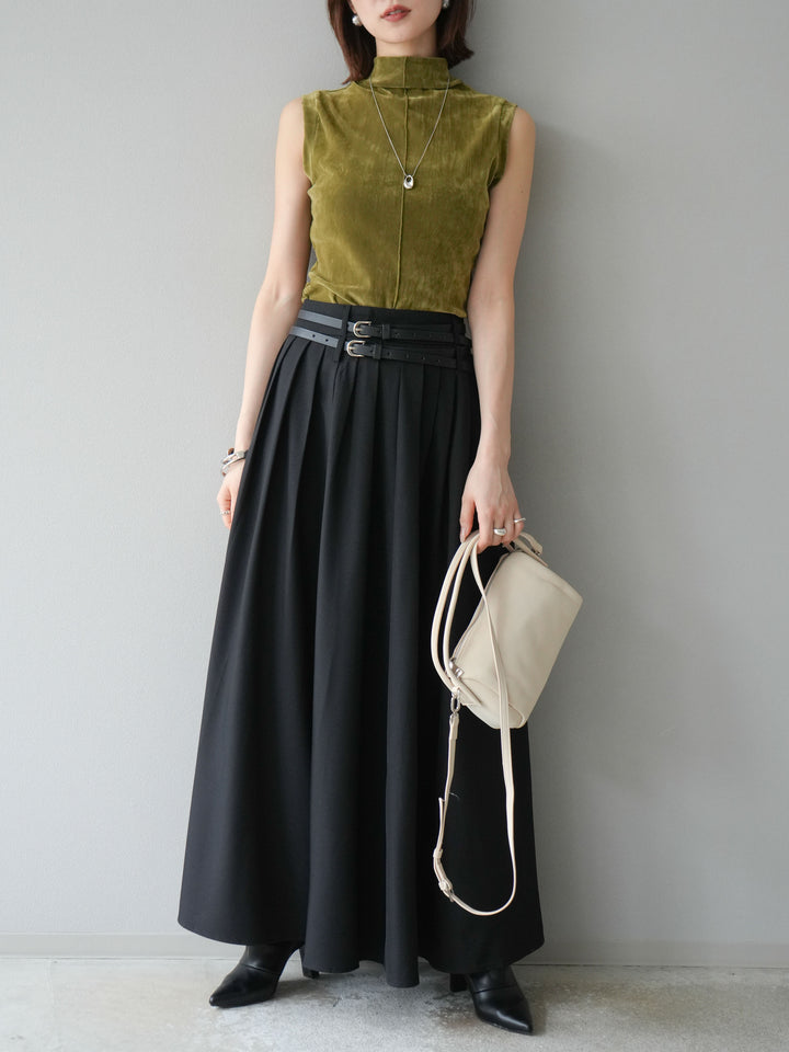 [予約]エステルプリーツスリットスカート/ブラック