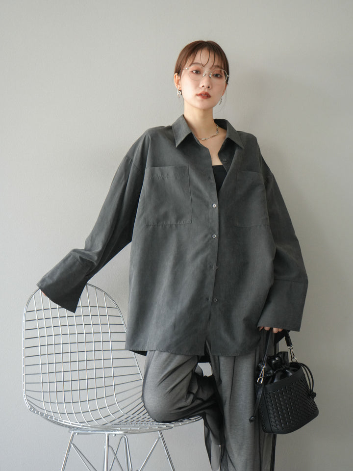 [予約]スエードライクBIGカフスオーバーシャツ/チャコール