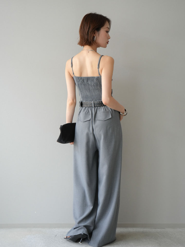 [予約]ベルト付バックシャーリングキャミオールインワン/gray