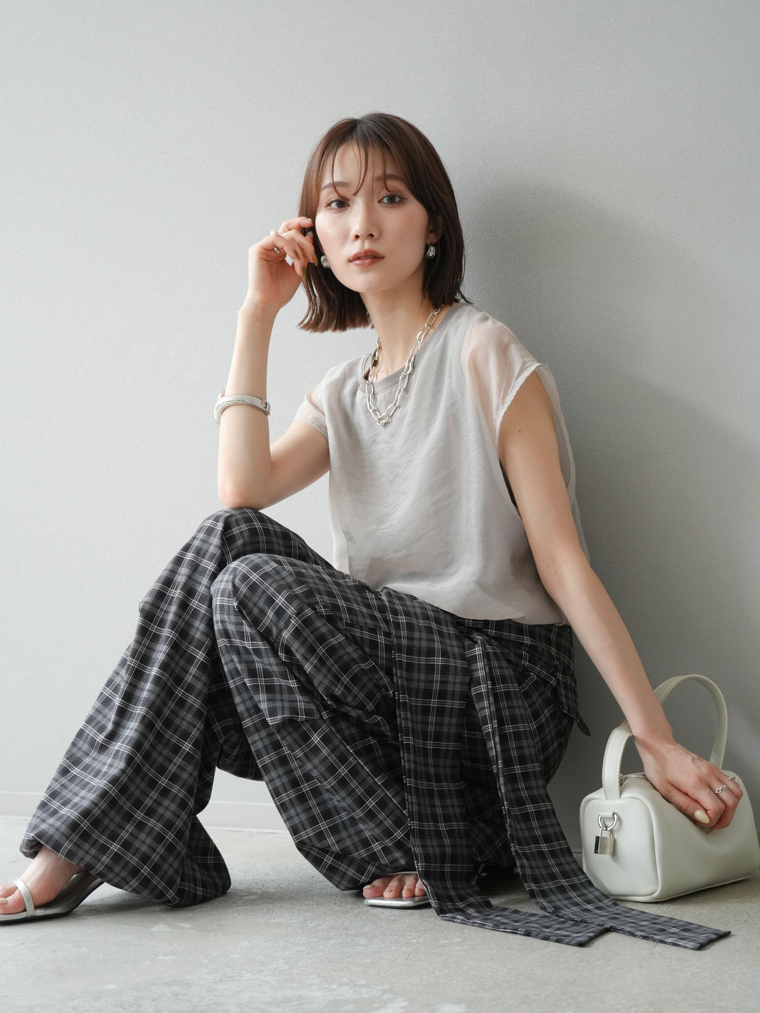 [予約]シアーレイヤードトップス/アイスグレージュ