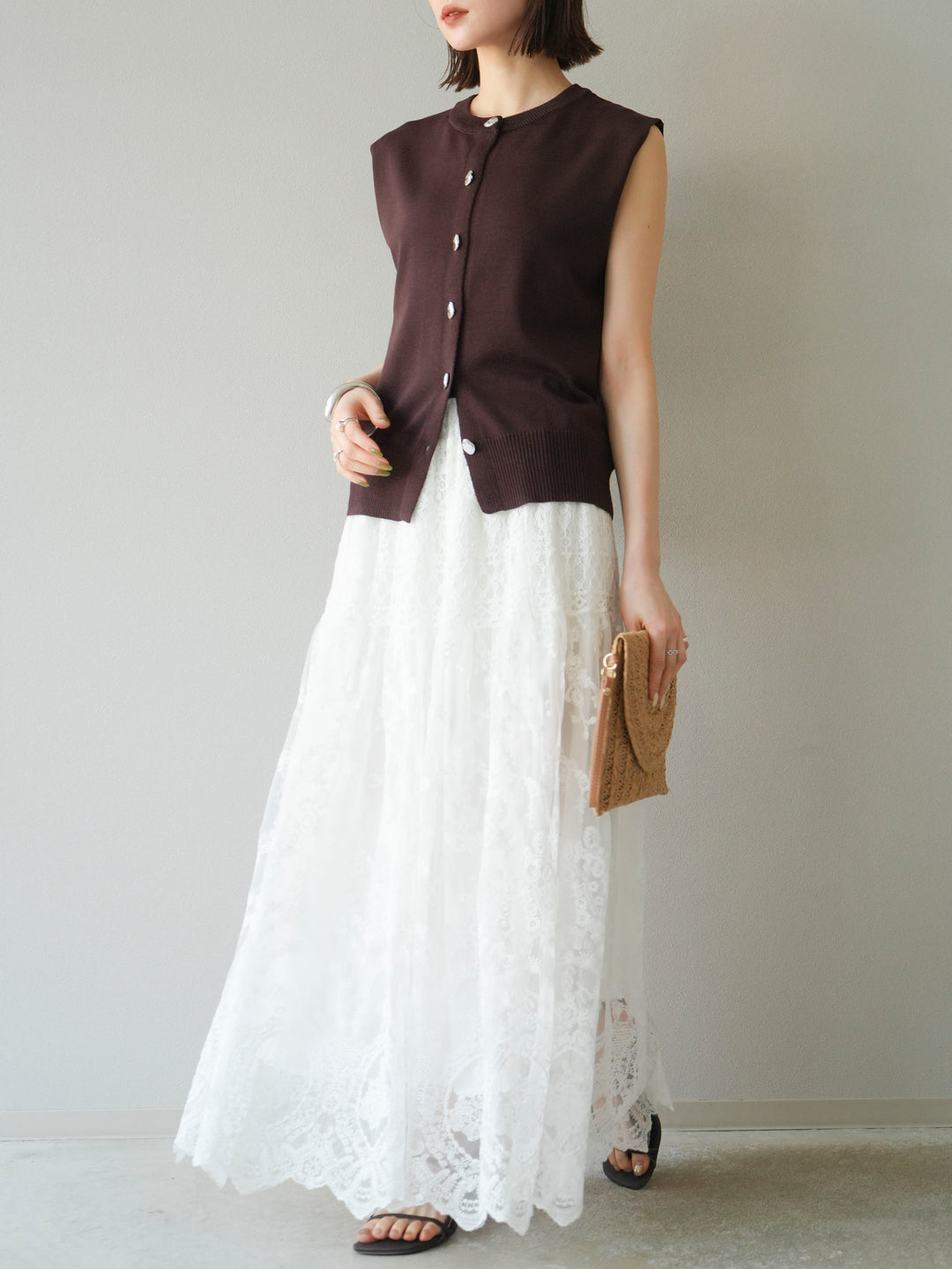 [予約]レースフレアスカート/ホワイト