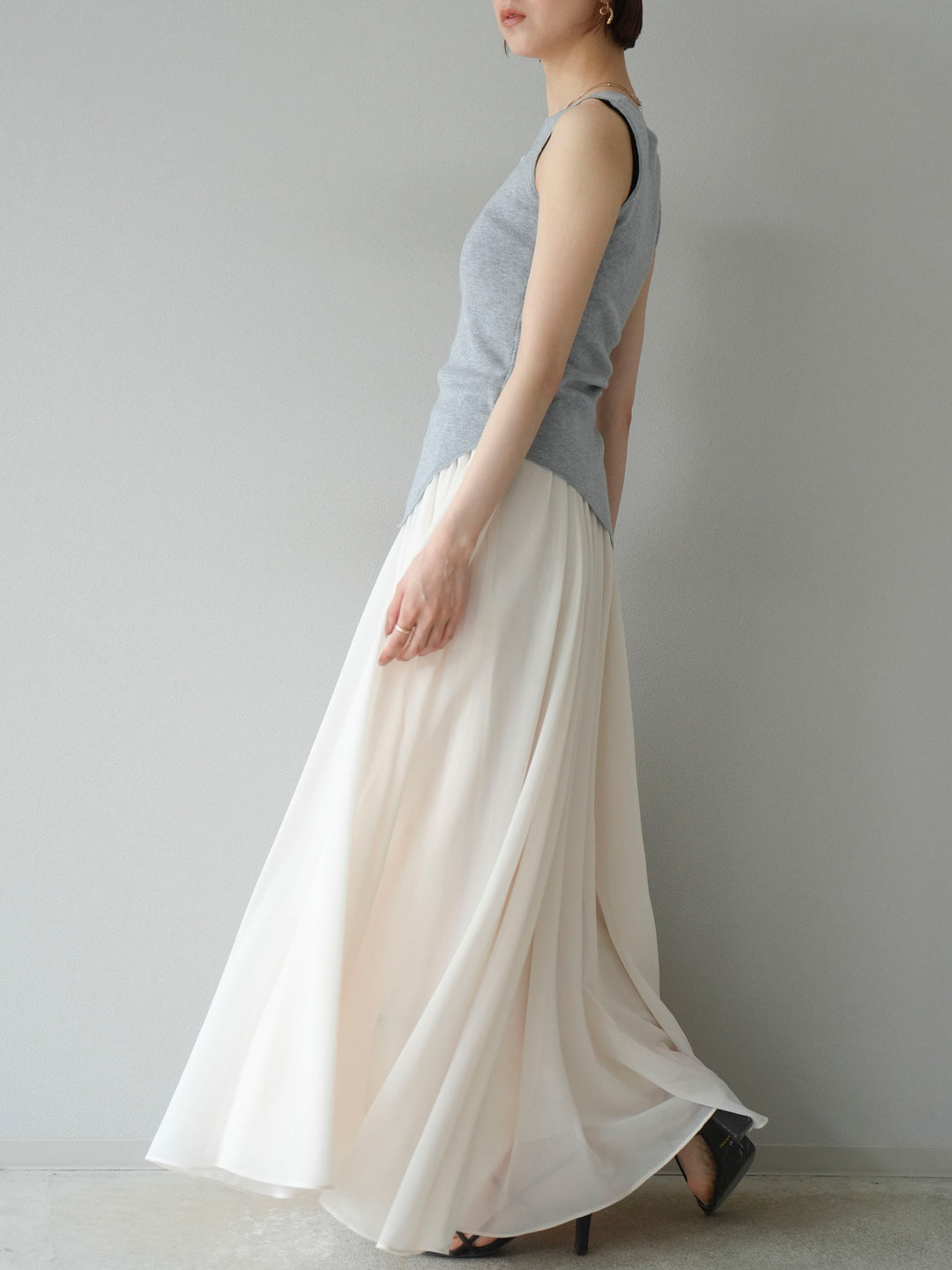 [予約]シフォンフレアスカート/アイボリー