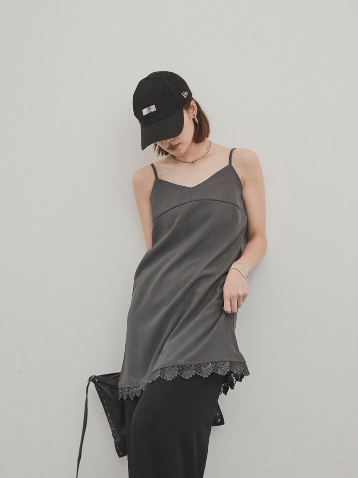 [SET]裾レース切替キャミミニワンピース+サテンイージーパンツ(2set)