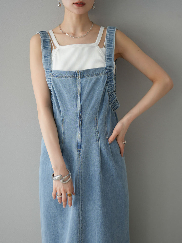 [預購] 牛仔拉鍊衛衣裙/淺藍