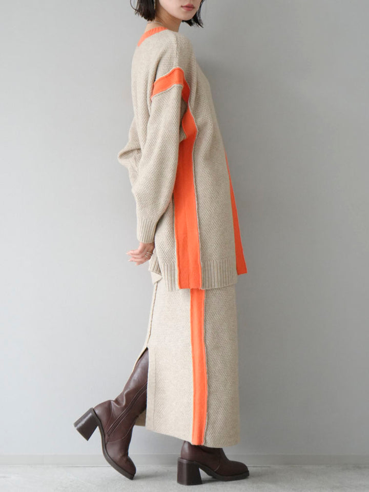 [Pre-order] Color-coordinated knit I-line skirt/beige