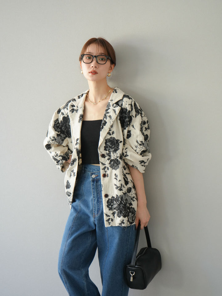 [予約]ジャガードカットオフジャケット/ブラック