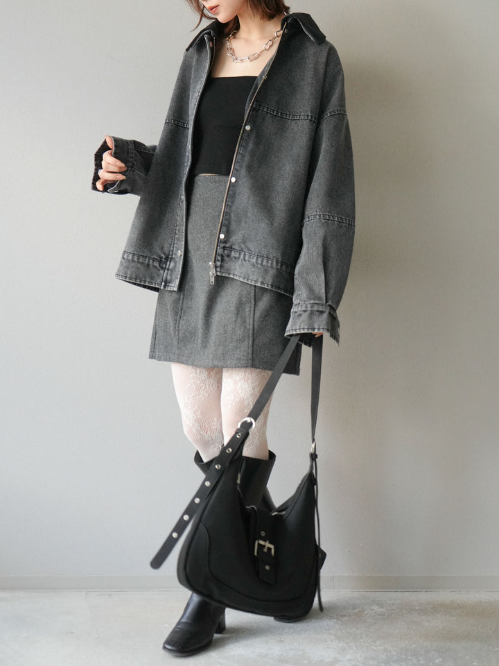 [予約]フェイクウールコクーンミニスカート/チャコール