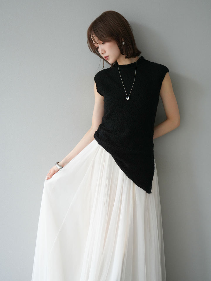 [予約]ブークレアシメニットノースリーブトップス/ブラック