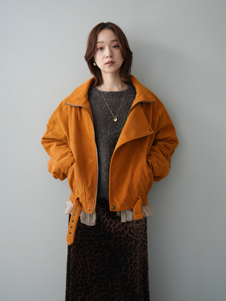 [SET]コーデュロイライダース裾レースブルゾン+モールラメミックスヤーンニットプルオーバー(2set)