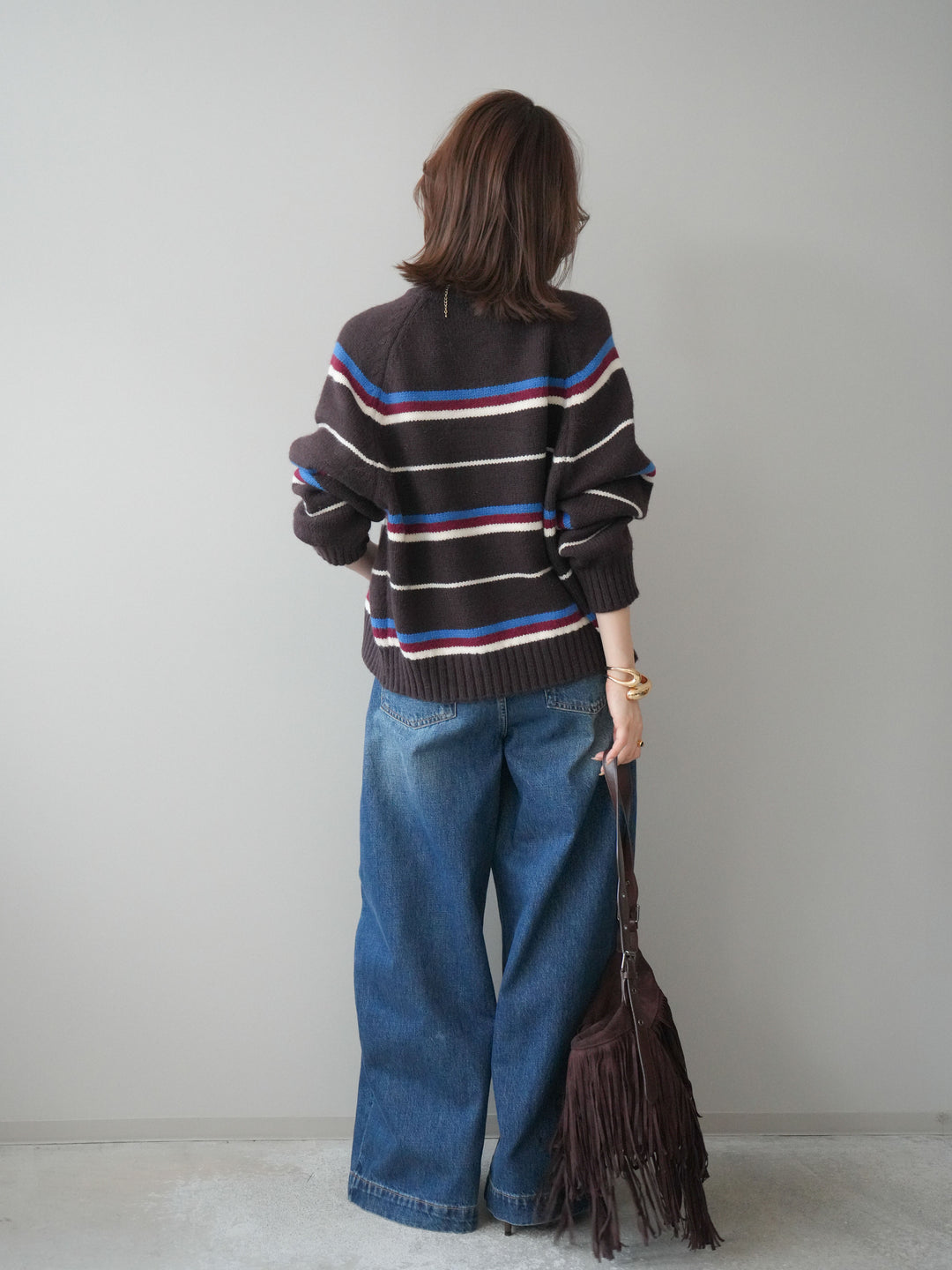 [予約]デザインステッチカーブデニムパンツ/navy