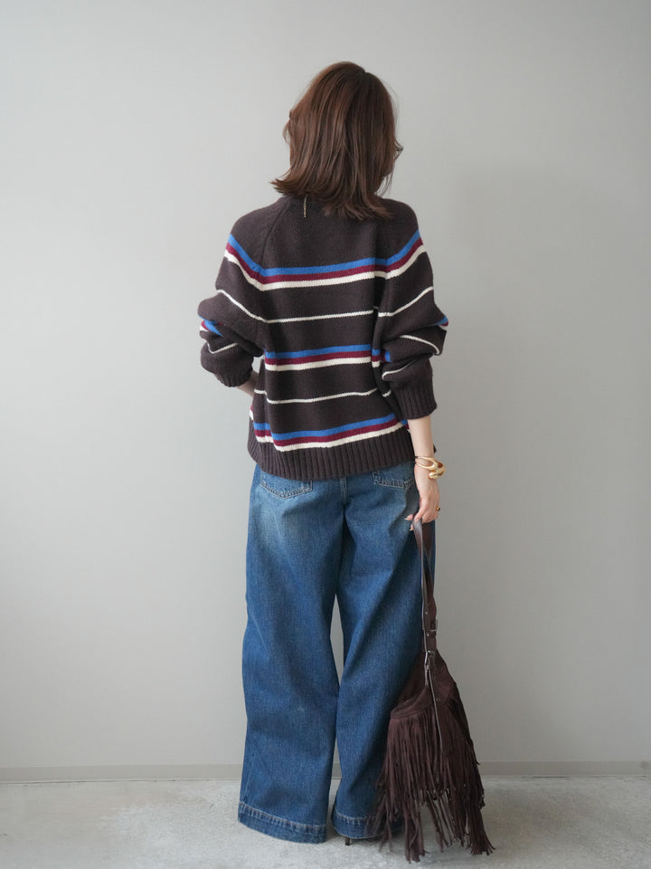 [予約]デザインステッチカーブデニムパンツ/navy