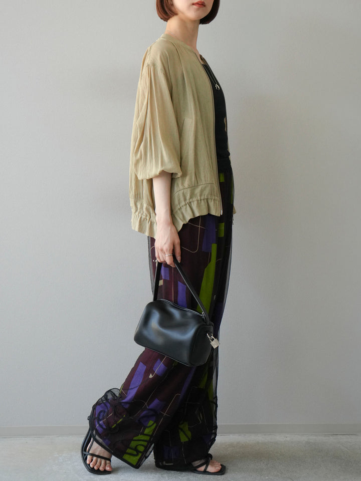 [予約]レーヨンフレックススラブレトロ柄ストレートパンツ/ワイン