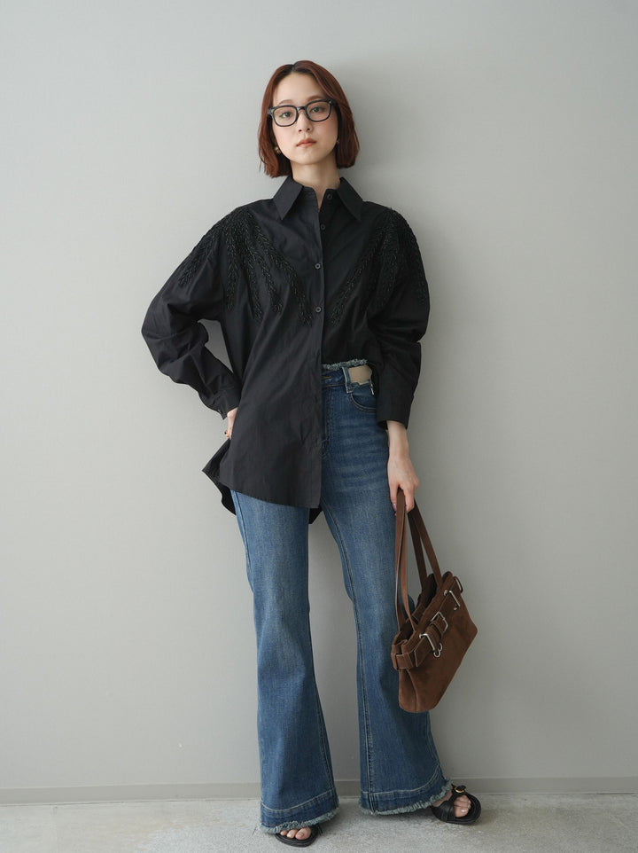 [予約]フリンジデザインセミフレアデニム/blue