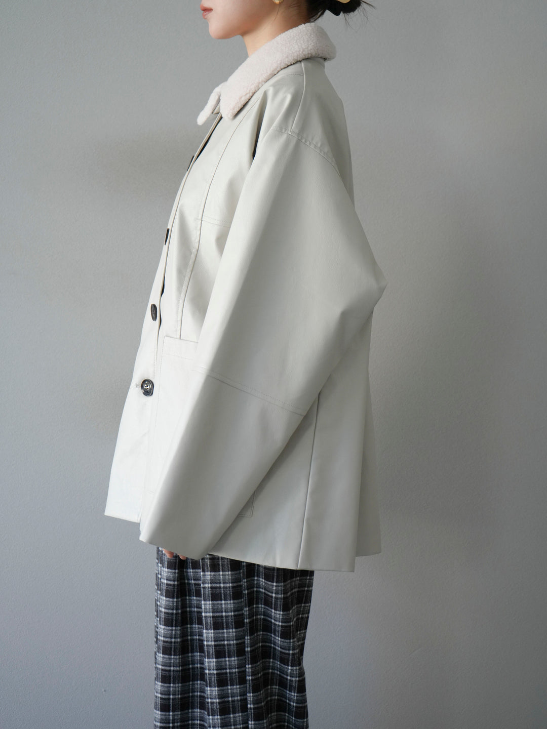 [予約]襟ボアレザーブルゾン/エクリュ