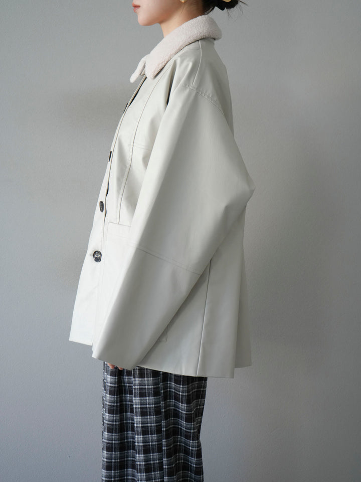 [予約]襟ボアレザーブルゾン/エクリュ