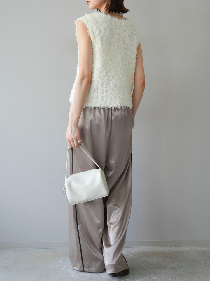 [予約]サテンラインワイドパンツ/グレージュ