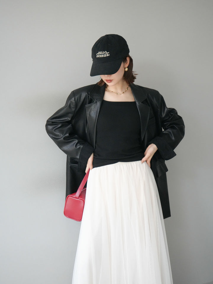 [予約]フェイクレザーテーラードジャケット/ブラック