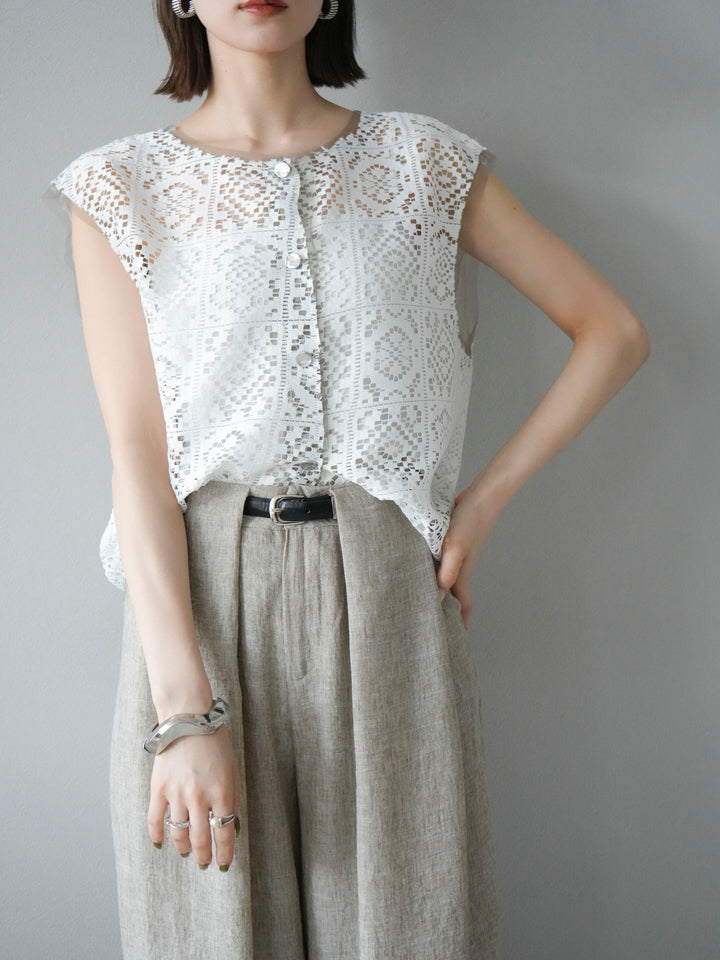 [予約]ブロックレースベスト/オフホワイト