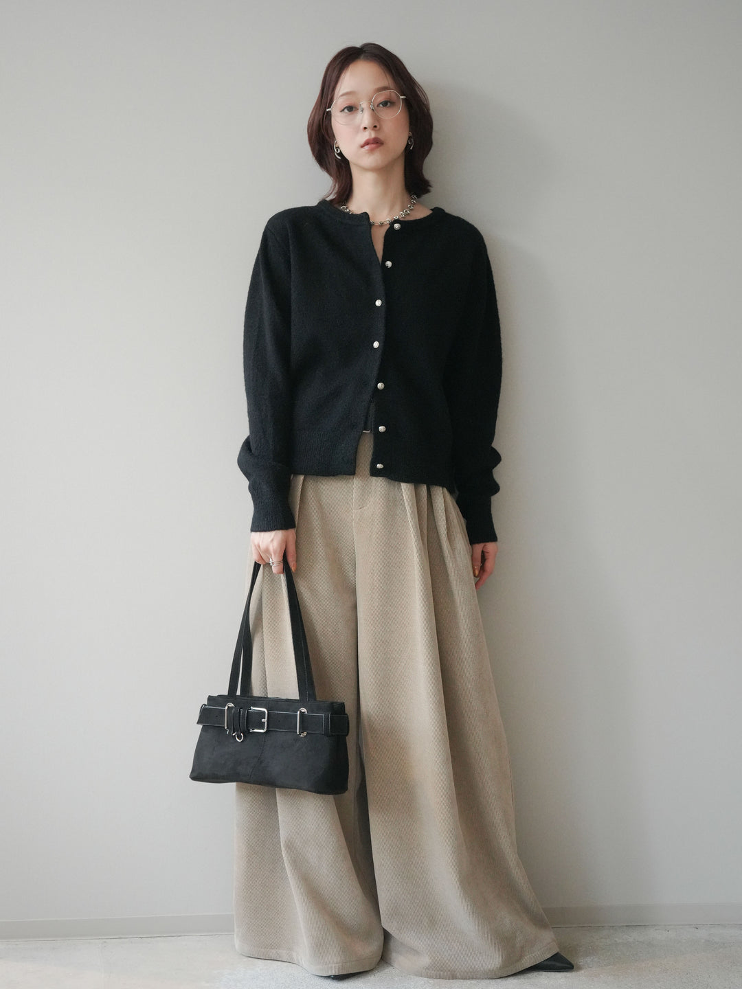 [予約]ベルトデザインループコールテンワイドパンツ(ベルト付き)/beige