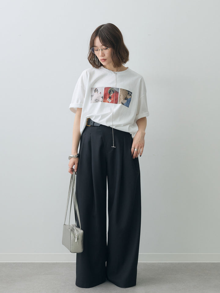 [SET]スリードッグフォトボックスTEE+アシンメトリーベルトタックワイドパンツ(2set)