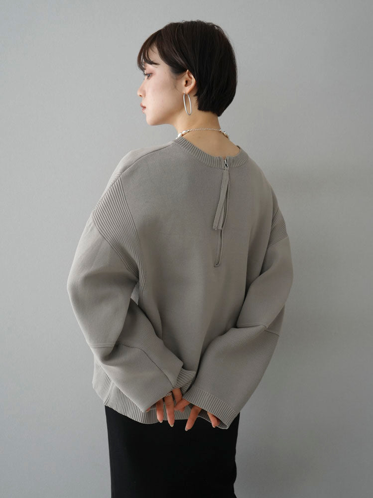 [Pre-order] Back zip Milano rib knit pullover/greyish beige