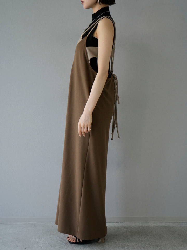 [Pre-order] Bicolor Layered Design Cami Dress/Mocha