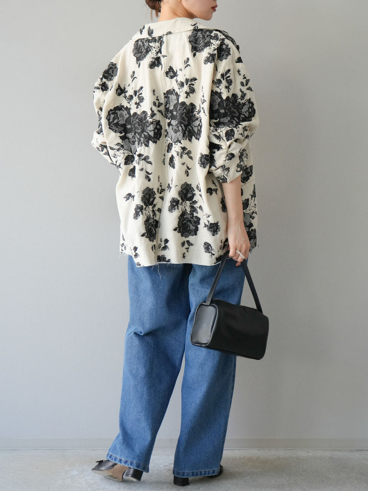 [予約]センターシームラップデザインストレートデニム/ブルー