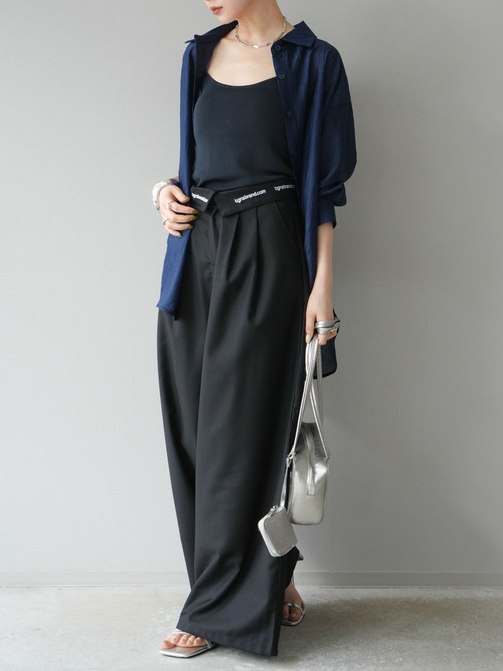 [予約]ウエスト折り返しロゴタックワイドパンツ/ブラック