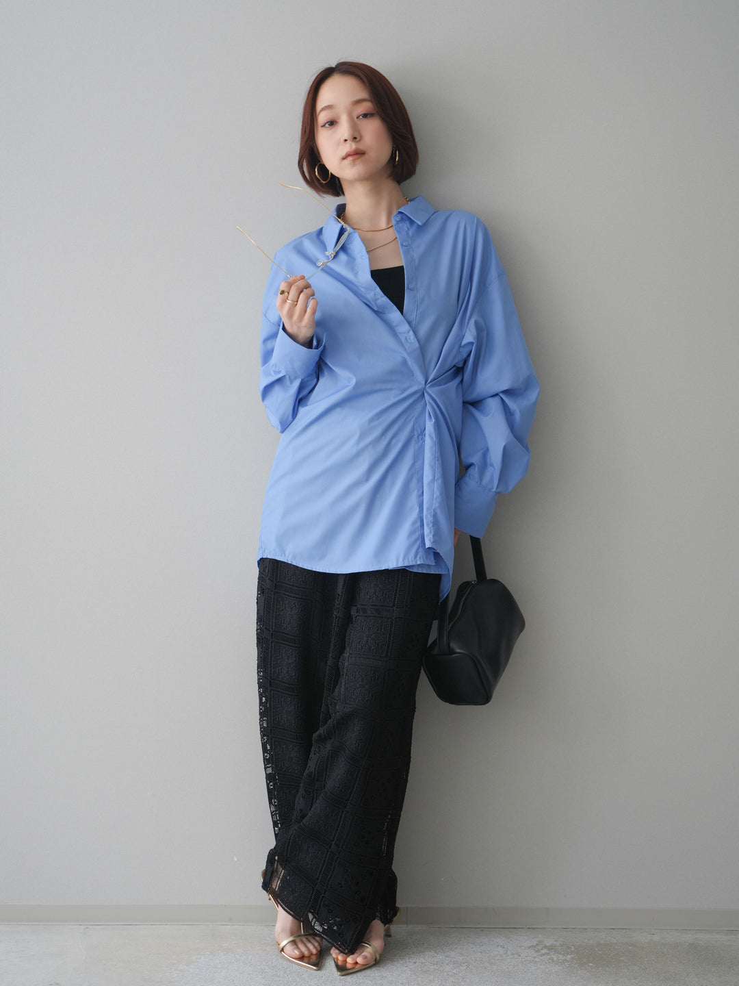 [SET]2wayベーシックルーズシャツ+パネルレースイージーパンツ(2set)