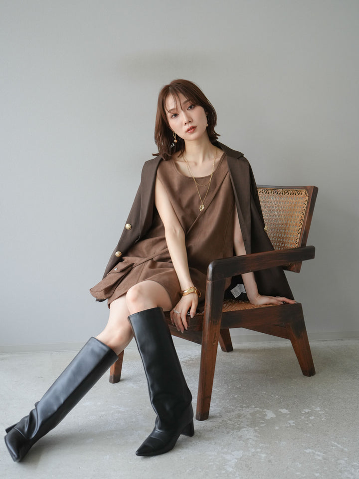 [予約]ゴールドボタンツイルダブルテーラードジャケット/ブラウン