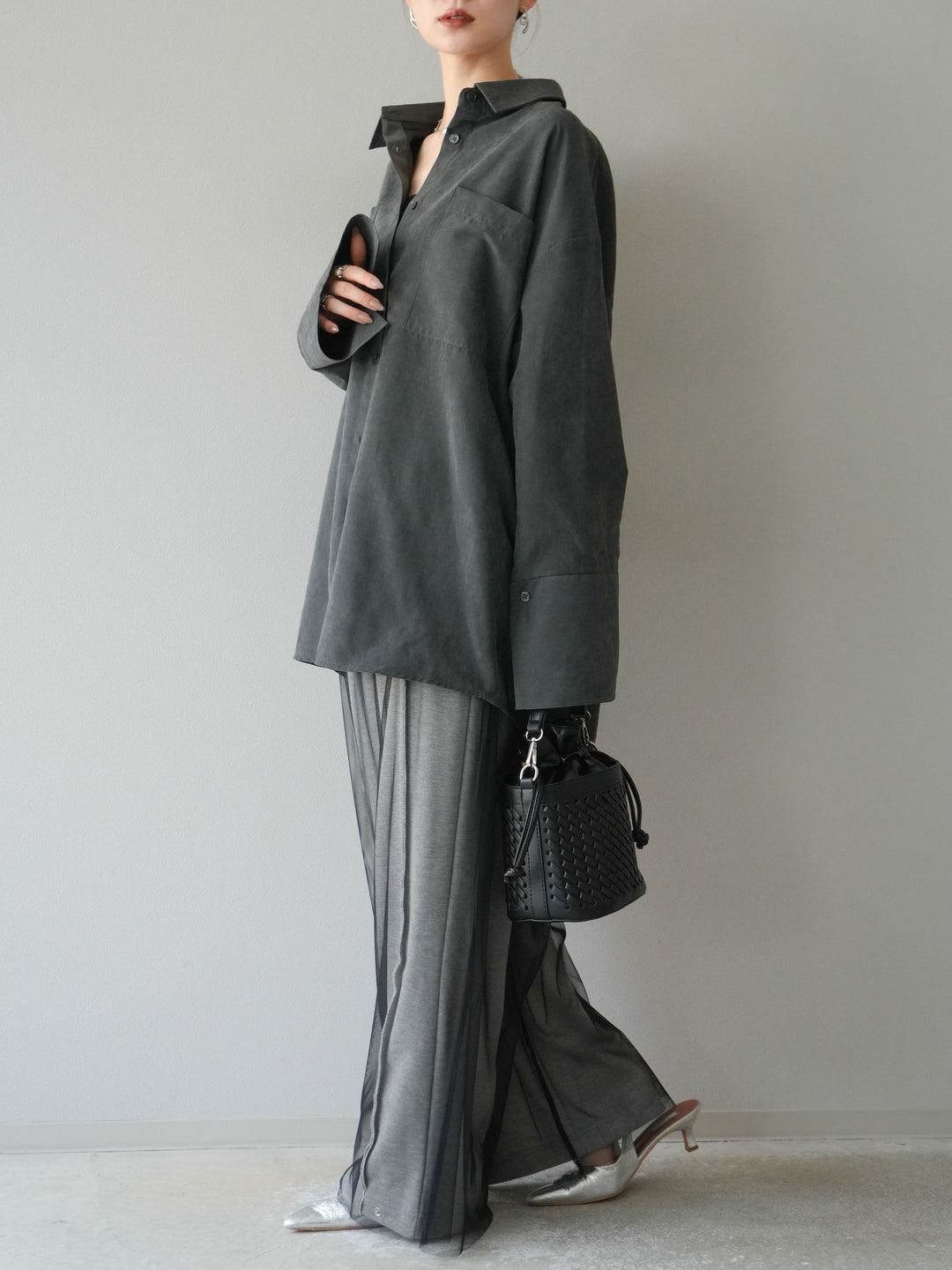 [予約]チュールワイドパンツ/ブラック