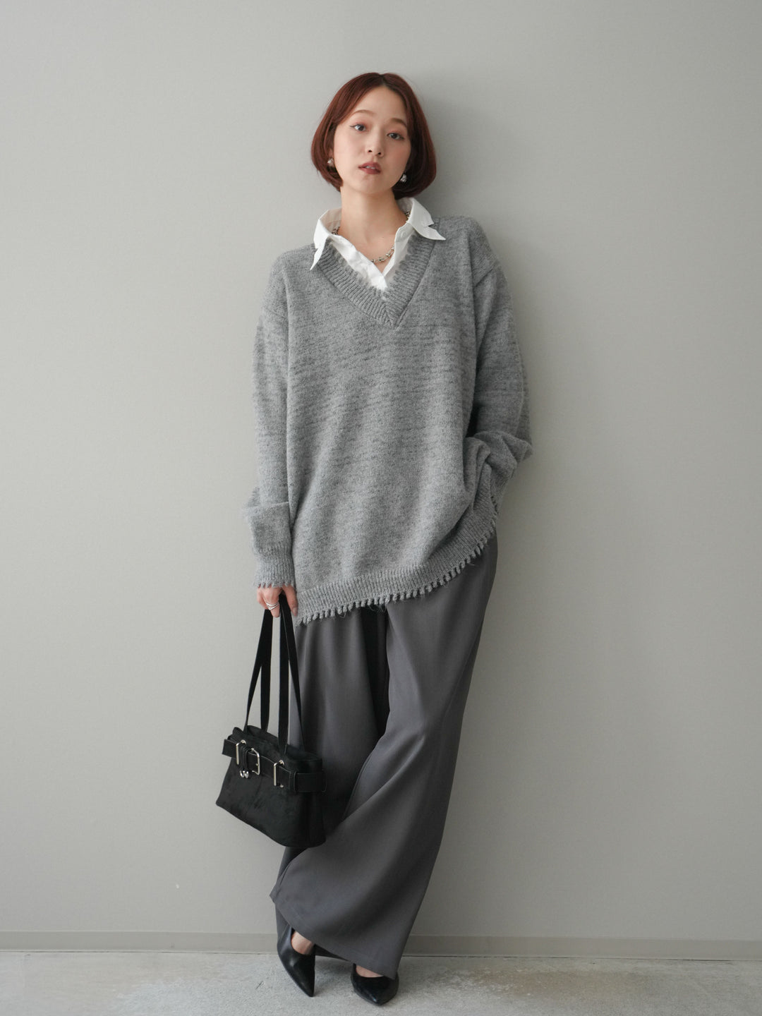 [予約]ウエストレースタックワイドパンツ/gray