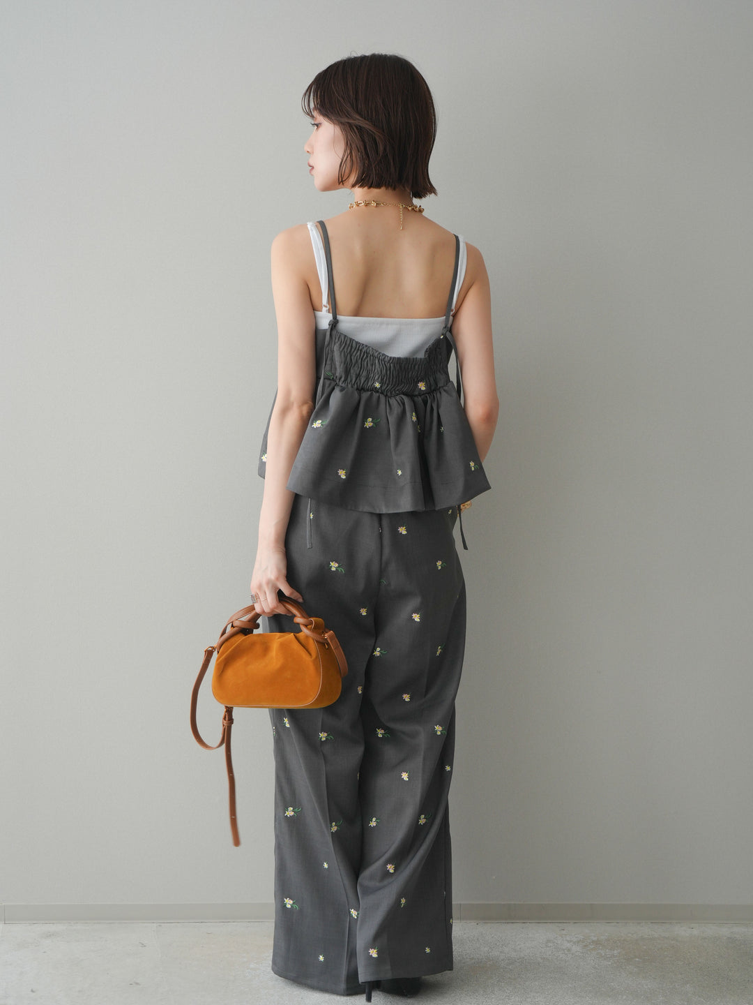 [SET]フラワー刺繍ビスチェ+フラワー刺繍タックパンツ(2set)