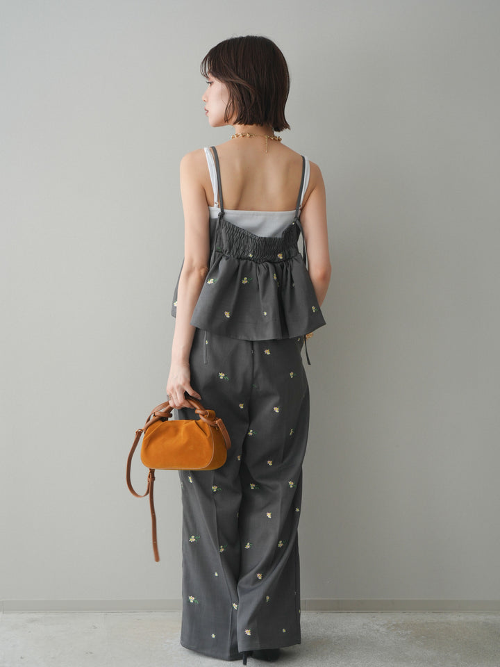 [SET]フラワー刺繍ビスチェ+フラワー刺繍タックパンツ(2set)