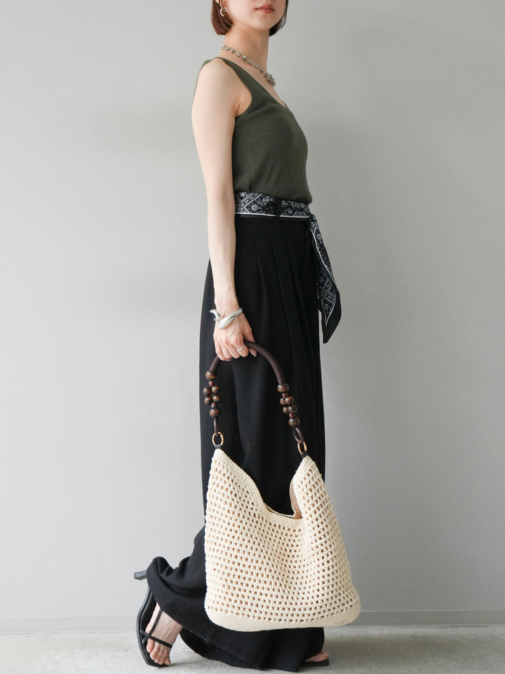 [予約]スカーフベルト付3タックワイドパンツ/ブラック