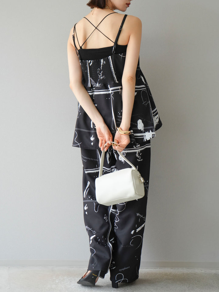 [予約]ペイント柄タックパンツ/ブラック