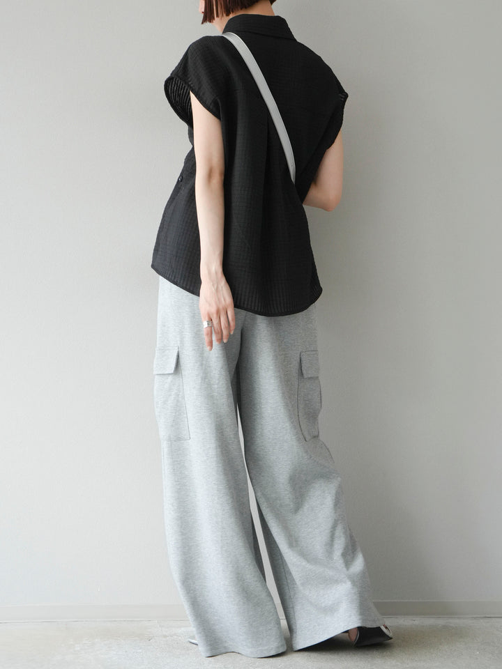 [SET]シアーチェックノースリーブシャツ+ウエストラインサイドポケットスウェットパンツ(2set)