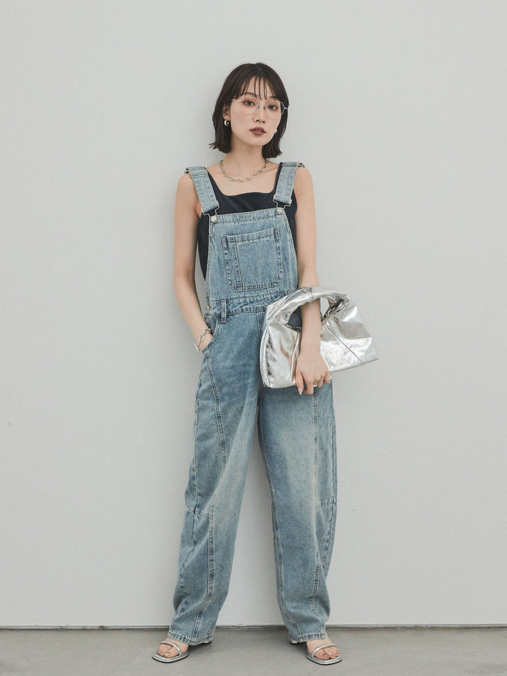 [予約]センターシームデニムサロペット /ライトブルー