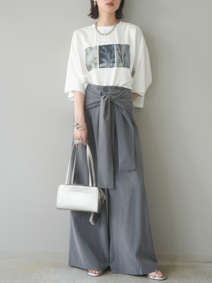 【預購】條紋裹腰寬褲/灰色