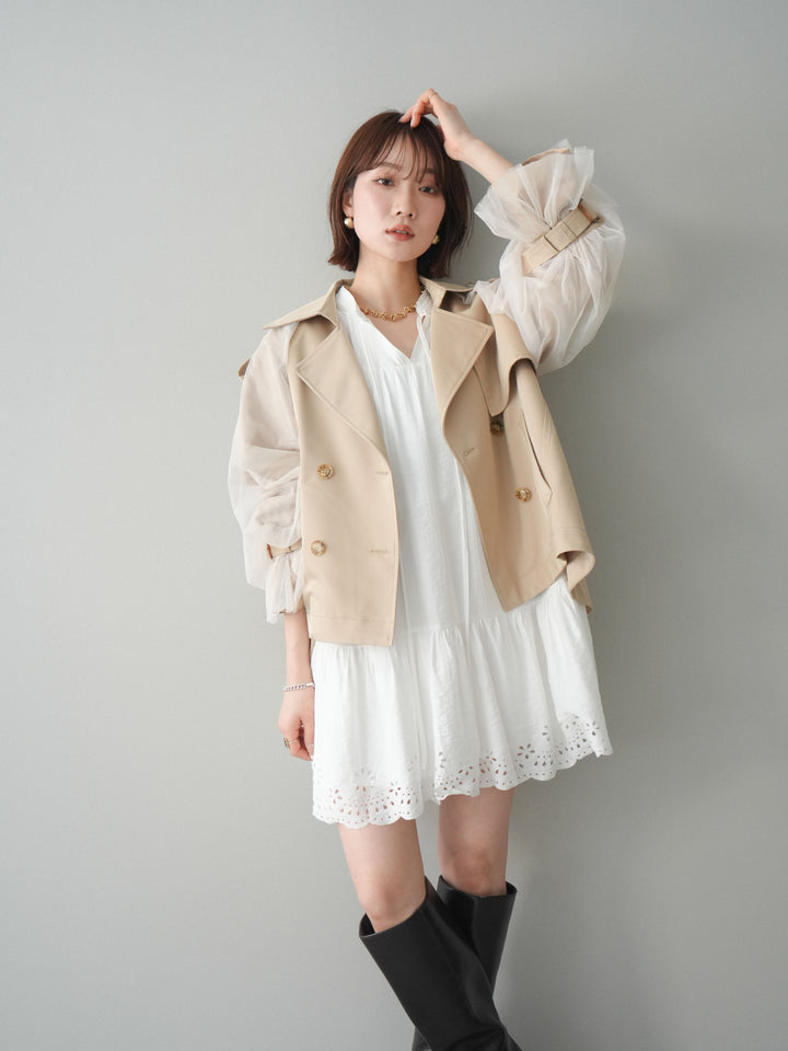 [予約]ティアードパンチングミニワンピース/white